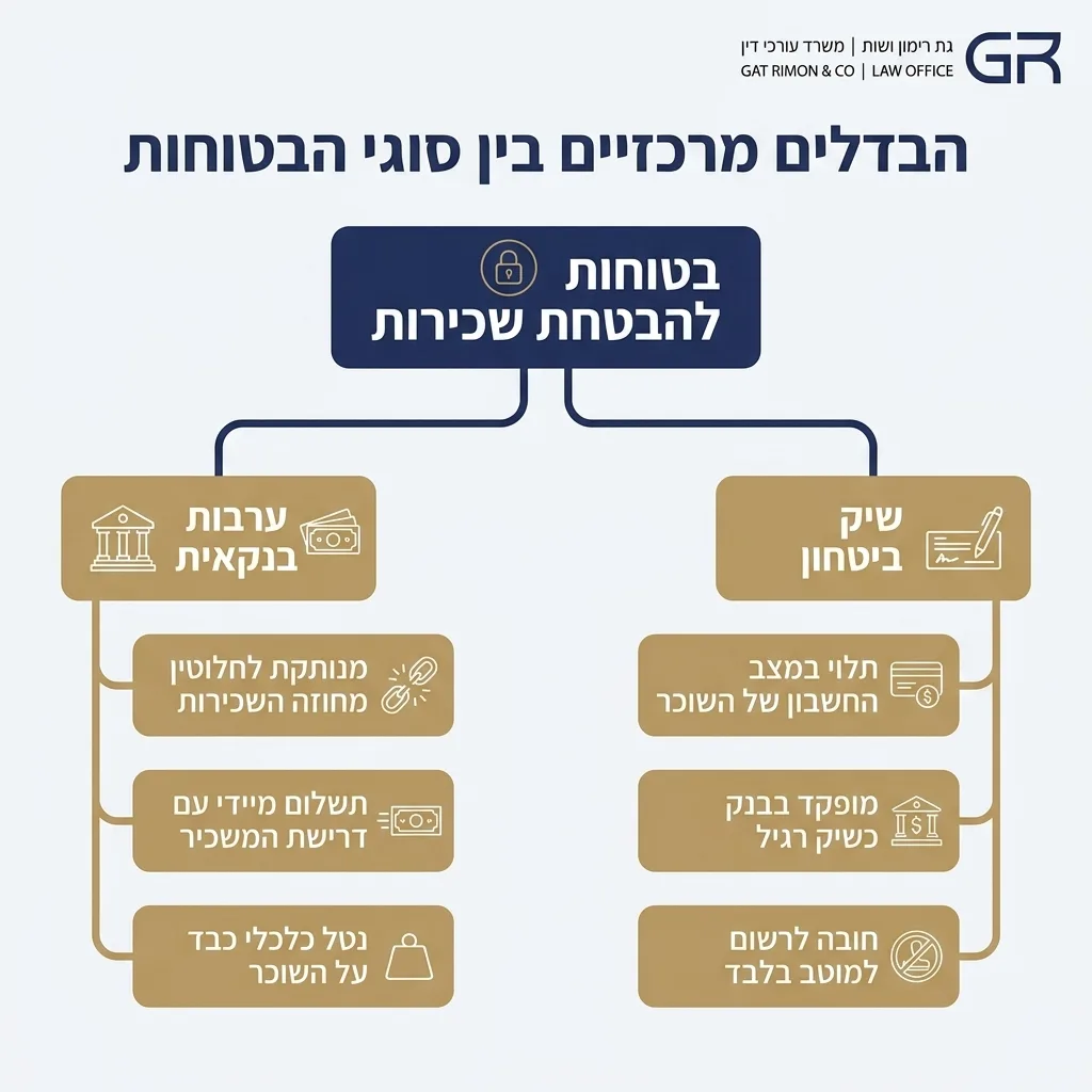 אינפוגרפיקה — הבדלים מרכזיים בין סוגי הבטוחות: בטוחות להבטחת שכירות