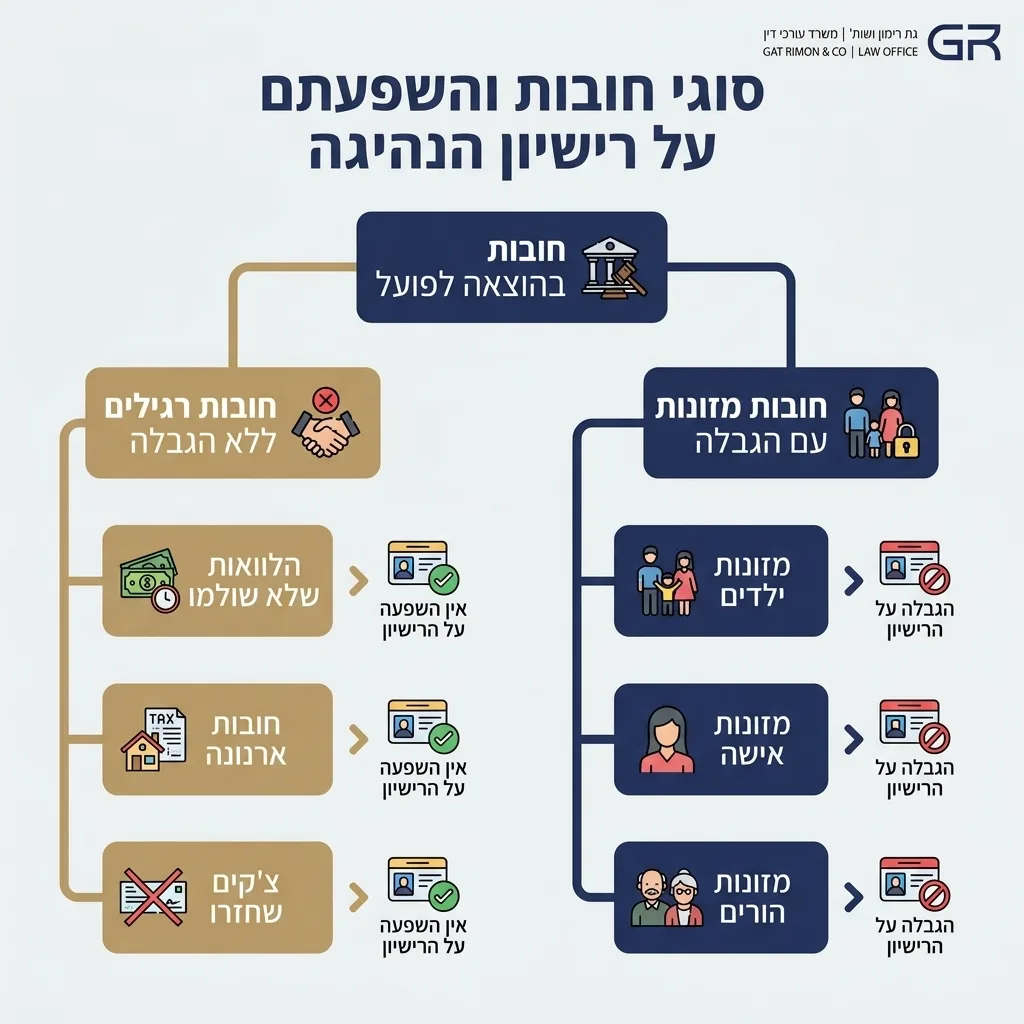 אינפוגרפיקה — סוגי חובות והשפעתם על רישיון הנהיגה: חובות בהוצאה לפועל